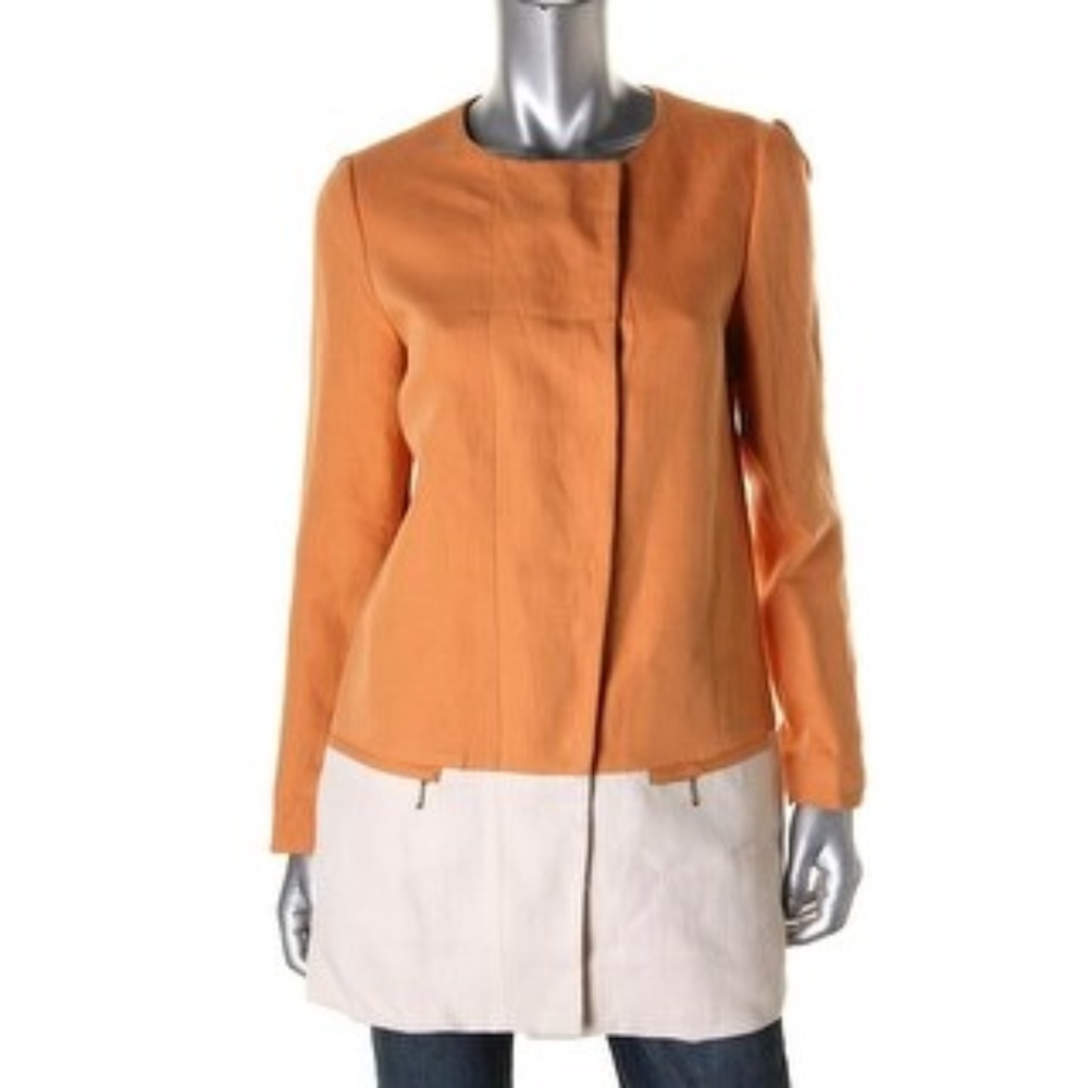 Zara Linen Blazer Orange Creme Color block Collarless